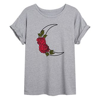 Juniors' Rose Crescent Moon Oversized Tee