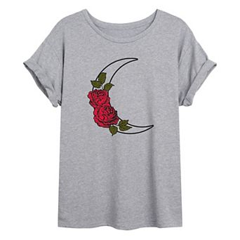 Juniors' Rose Crescent Moon Oversized Tee