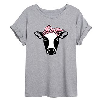 Juniors' Cow Heart Bandana Oversized Tee