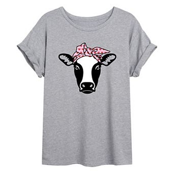 Juniors' Cow Heart Bandana Oversized Tee