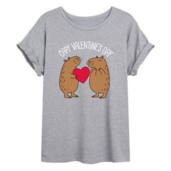 Juniors' "Capy Valentine's Day" Capybara Oversized Tee