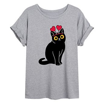 Juniors' Valentine's Day Cat Oversized Tee