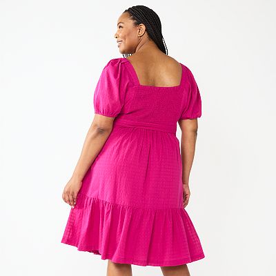 green emerald velvet dress Ella by Rafaella Women's Plus Size Smocked Dropped Waist Dress in Egret/White, Size 2X, Floral, 100% Polyester main image 0