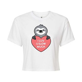 Juniors' "I Luv U Slow Much" Sloth Cropped Tee