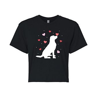 Juniors' Dog With Hearts Cropped Tee