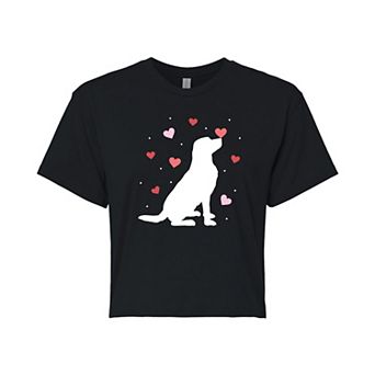 Juniors' Dog With Hearts Cropped Tee