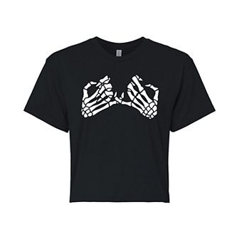 Juniors' Skeleton Pinky Promise Cropped Tee