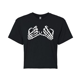 Juniors' Skeleton Pinky Promise Cropped Tee