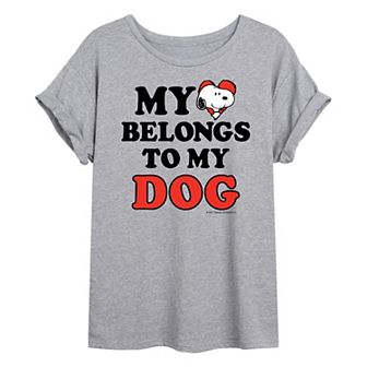 Juniors' Peanuts Snoopy "My Heart Belongs To My Dog" Oversized Tee