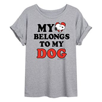 Juniors' Peanuts Snoopy "My Heart Belongs To My Dog" Oversized Tee