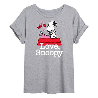 Juniors' Peanuts "Love, Snoopy" Valentine's Day Oversized Tee