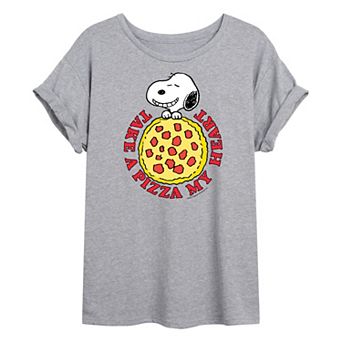 Juniors' Peanuts Snoopy "Pizza My Heart" Oversized Tee