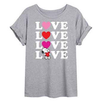 Juniors' Peanuts Snoopy "Love" Oversized Tee