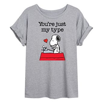 Juniors' Peanuts Snoopy "Just My Type" Valentine's Day Oversized Tee