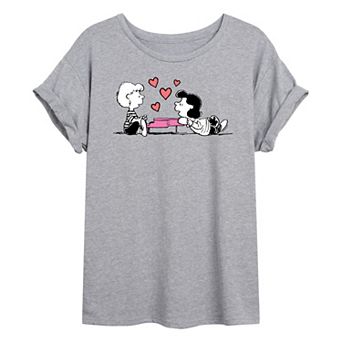Juniors' Peanuts Schroeder & Lucy Love Oversized Tee