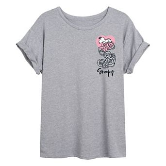Juniors' Peanuts Snoopy Roses Oversized Tee