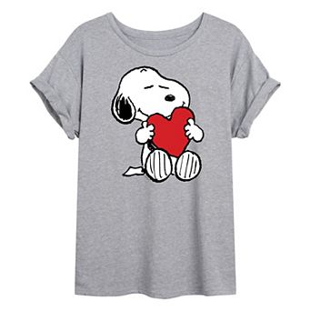 Juniors' Peanuts Snoopy Valentine's Day Hug Oversized Tee