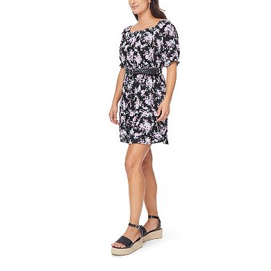 Bar III Women's Sequined Square Neck Belted Dress Black Size X-Large