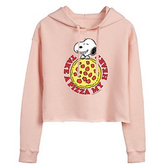 Juniors' Peanuts "Pizza My Heart" Cropped Graphic Hoodie