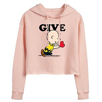 Juniors' Peanuts Charlie Brown Give Cropped Hoodie