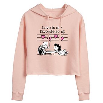 Juniors' Peanuts Piano "Love Is My Favorite Song" Cropped Hoodie