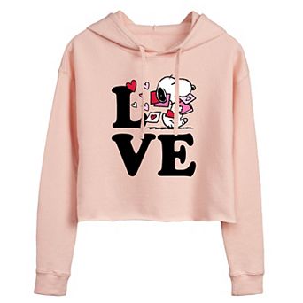 Juniors' Peanuts Snoopy "Love" Hug Cropped Graphic Hoodie