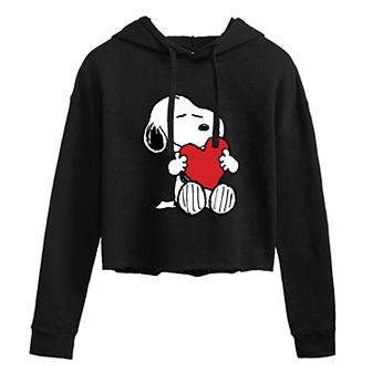 Juniors' Peanuts Heart Hugging Cropped Graphic Hoodie