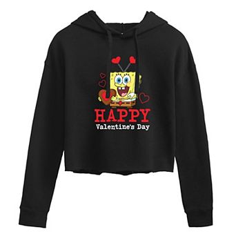 Juniors' SpongeBob "Happy Valentine's Day" Cropped Graphic Hoodie