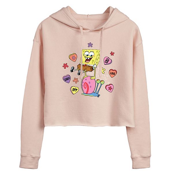 Juniors SpongeBob Heart Candy Cropped Hoodie