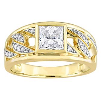 Stella Grace Men's 10k Gold Lab-Created Moissanite Link Design Ring