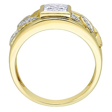 Stella Grace Men's 10k Gold Lab-Created Moissanite Link Design Ring