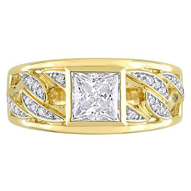 Stella Grace Men's 10k Gold Lab-Created Moissanite Link Design Ring