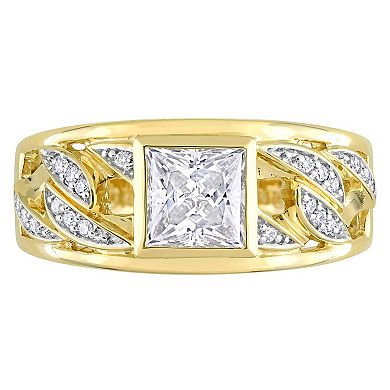 Stella Grace Men's 10k Gold Lab-Created Moissanite Link Design Ring