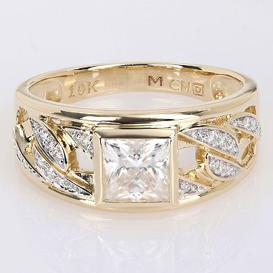 Stella Grace Men's 10k Gold Lab-Created Moissanite Link Design Ring