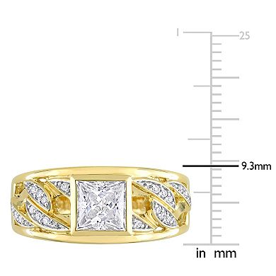 Stella Grace Men's 10k Gold Lab-Created Moissanite Link Design Ring