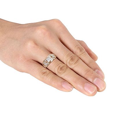 Stella Grace Men's 10k Gold Lab-Created Moissanite Link Design Ring