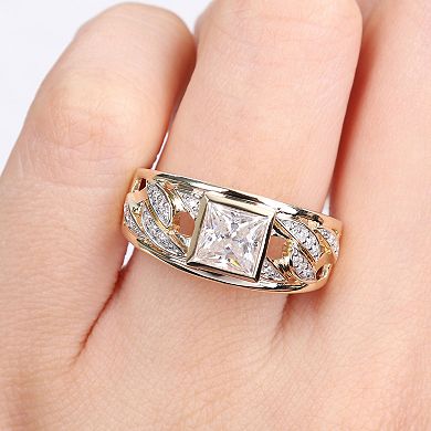 Stella Grace Men's 10k Gold Lab-Created Moissanite Link Design Ring