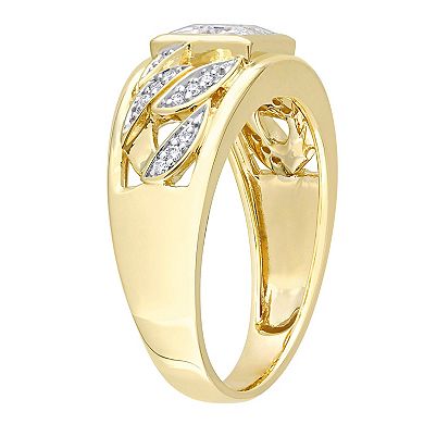 Stella Grace Men's 10k Gold Lab-Created Moissanite Link Design Ring