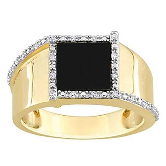 Stella Grace Men's 10k Gold Black Onyx & 1/10 Carat T.W. Diamond Fashion Ring