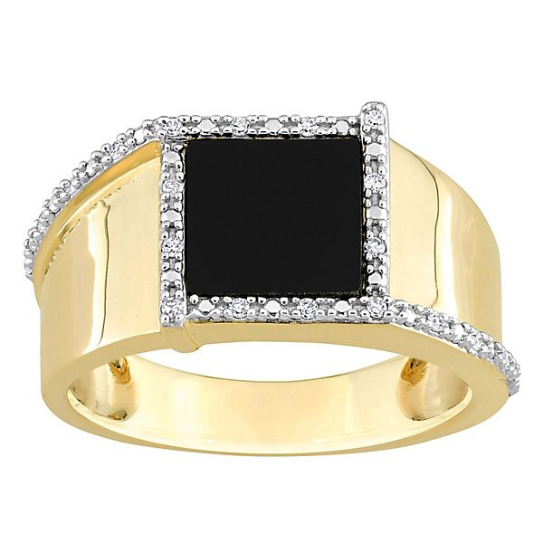 Stella Grace Men's 10k Gold Black Onyx & 1/10 Carat T.W. Diamond Fashion  Ring