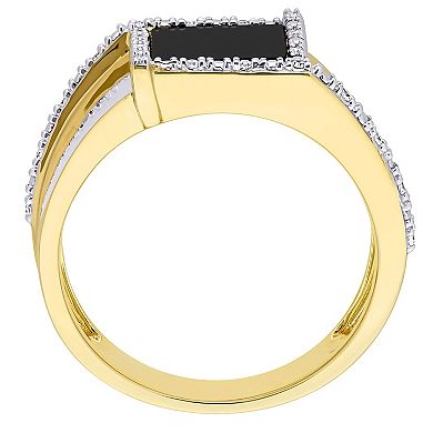 Stella Grace Men's 10k Gold Black Onyx & 1/10 Carat T.W. Diamond Fashion Ring