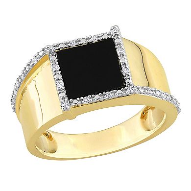 Stella Grace Men's 10k Gold Black Onyx & 1/10 Carat T.W. Diamond Fashion Ring