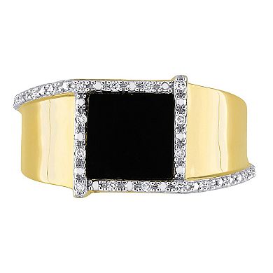 Stella Grace Men's 10k Gold Black Onyx & 1/10 Carat T.W. Diamond Fashion Ring