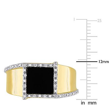 Stella Grace Men's 10k Gold Black Onyx & 1/10 Carat T.W. Diamond Fashion Ring