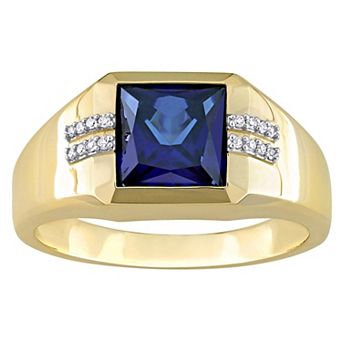 Stella Grace Men's 10k Gold Lab-Created Sapphire & Diamond Accent Square Fashion Ring