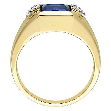 Stella Grace Men's 10k Gold Lab-Created Sapphire & Diamond Accent Square Fashion Ring