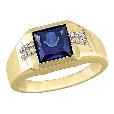 Stella Grace Men's 10k Gold Lab-Created Sapphire & Diamond Accent Square Fashion Ring