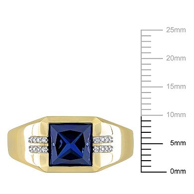 Stella Grace Men's 10k Gold Lab-Created Sapphire & Diamond Accent Square Fashion Ring