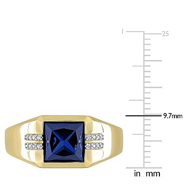 Stella Grace Men's 10k Gold Lab-Created Sapphire & Diamond Accent Square Fashion Ring