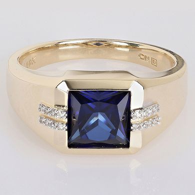 Stella Grace Men's 10k Gold Lab-Created Sapphire & Diamond Accent Square Fashion Ring